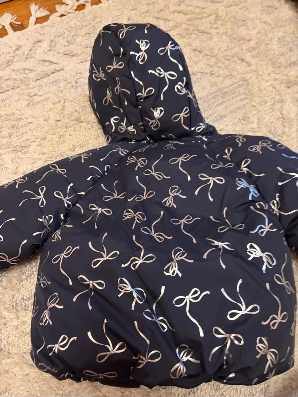GAP Navy Bow-Print Hooded Puffer Coat